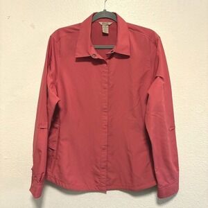 Duluth‎ Trading Co Button-up Shirt Red Roll Tab Sleeve Hiking Fishing Women XL